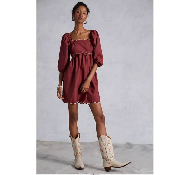 New Anthropologie Forever That Girl Scalloped Mini Dress $160 PLUS 1X Wine - Picture 2 of 5